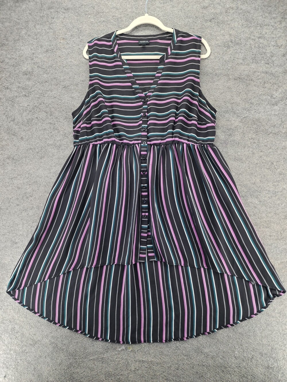Torrid Dress Womens 2X Sleeveless Black Pink Striped Hi Low